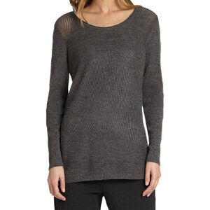 Eileen Fisher Shimmery Metallic Ash Merino Stitch Play Tunic Top Sweater large